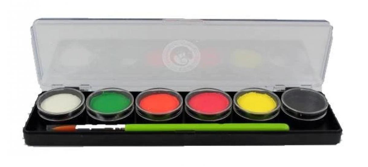 Cameleon аквагрим  палитра 6x4 гр неоновых цветов Neon Box (черный -базовый) фото 