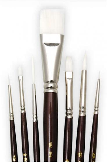 Набор универсальных кистей White Taklon коричневая ручка 7 штук фото 