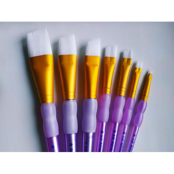 Набор плоских скошенных кистей  White Talkon фиолетовая ручка фото 1