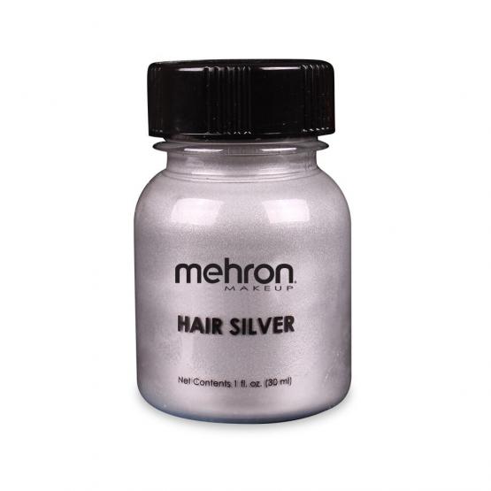 Mehron краска для волос  серебро  30 мл с кистью фото 